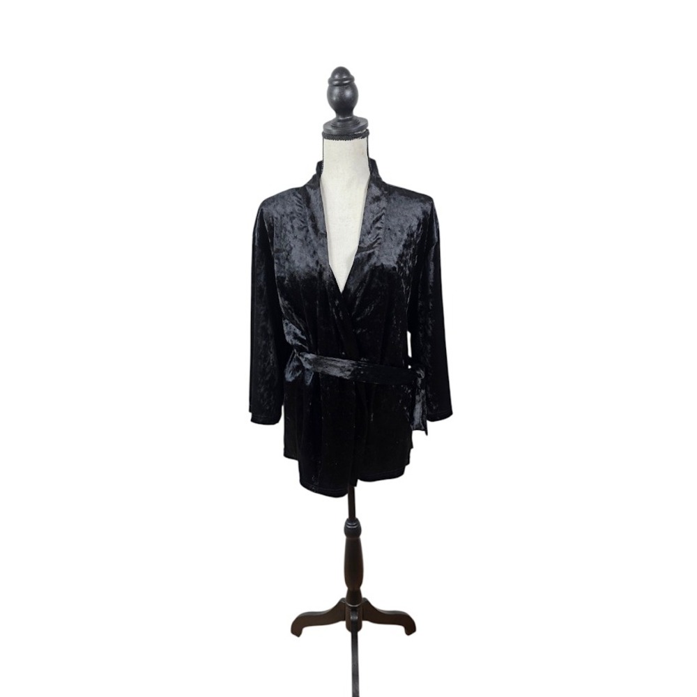 INC 3pc Crushed Velvet Set Women XS/M Black Robe Top Pants NWT Loungewear